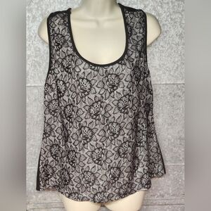 DEB Sleeveless Blouse Black Lace With Full Zip Womens Large